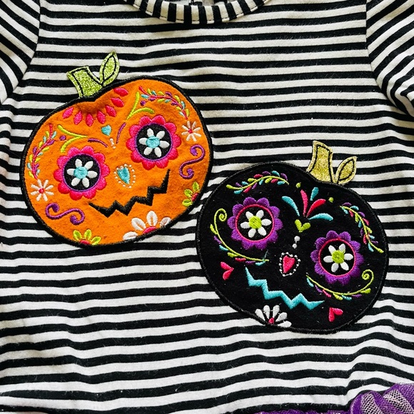 Emily Rose Black White Striped Pumpkin Tiered Tutu Halloween Dress, Girls 2T - Picture 2 of 9